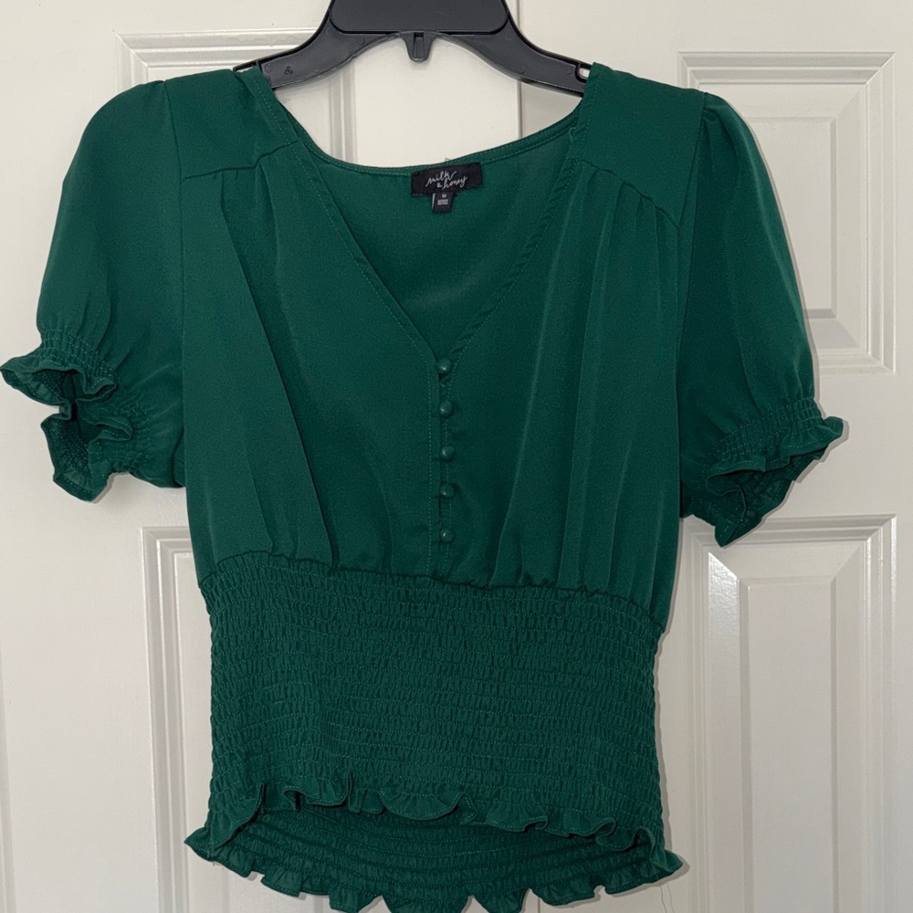 Elegant Green Smocked Blouse
